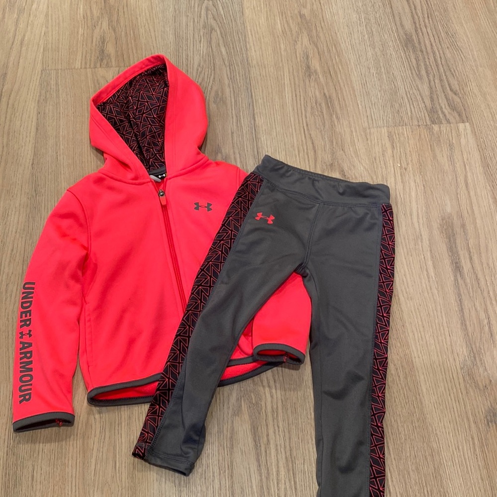 Under Armour jacket and pants 3T athletic outfit. Pink and grey.